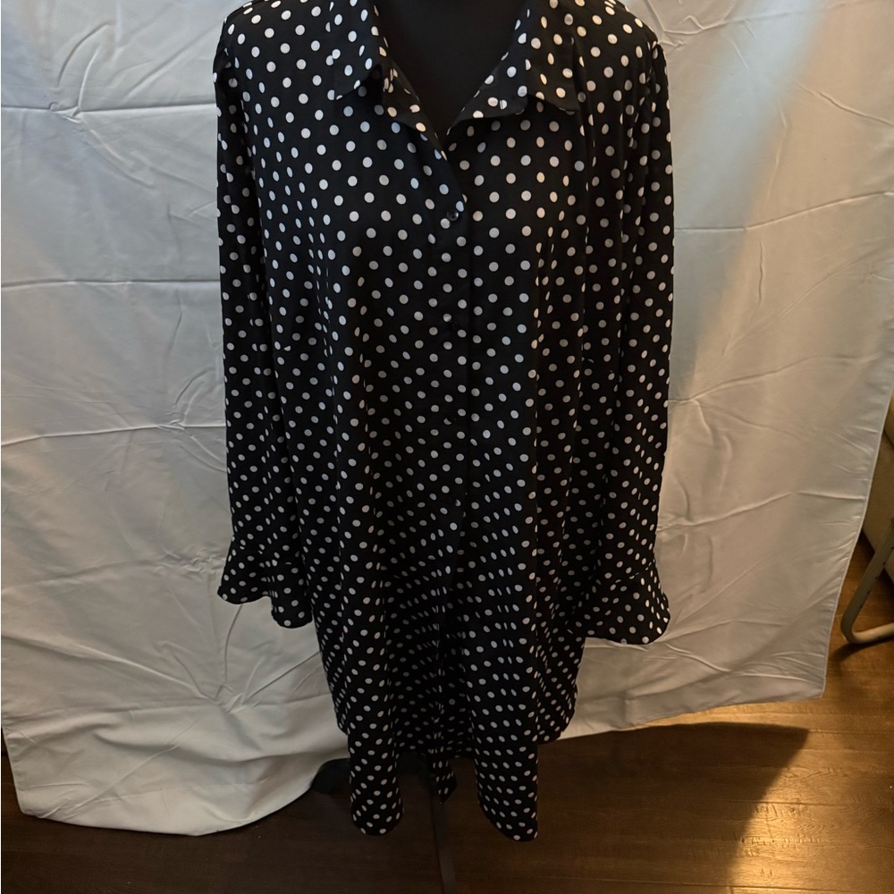 ASOS Curve Black and White Polka Dot Long Sleeve Dress